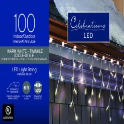 Flash Sale 💯 Celebrations LED M5 Warm White 100 ct Icicle Christmas Lights 6.3 ft. 😀