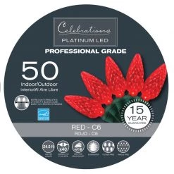 Promo 🌟 Celebrations Platinum LED C6 Red 50 ct String Christmas Lights 24.5 ft. ⭐