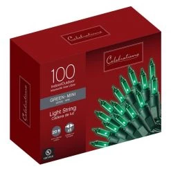 Budget 👏 Celebrations Incandescent Mini Green 100 ct String Christmas Lights 20.625 ft. ⭐