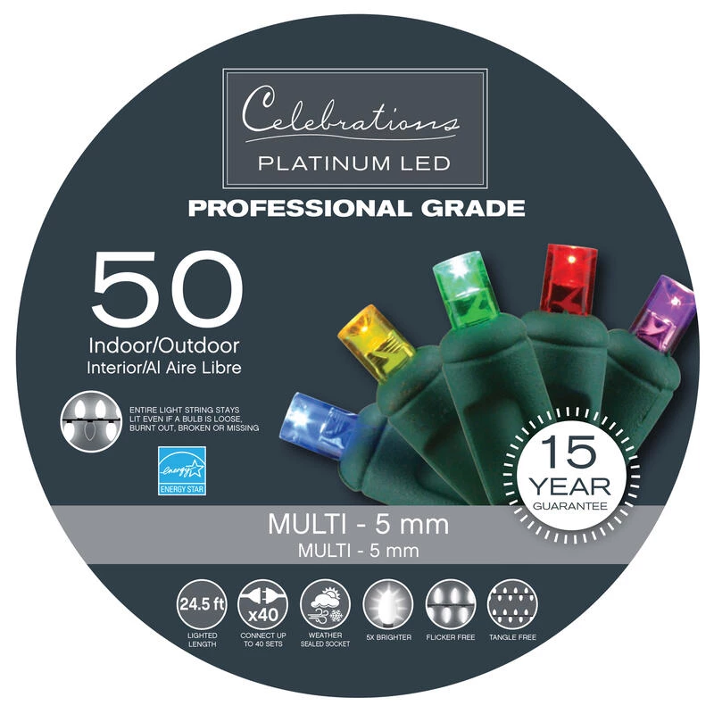 Brand new ๐ Celebrations Platinum LED Micro/5mm Multicolored 50 ct String Christmas Lights 24.5 ft. ๐ 1 Brand new ๐ Celebrations Platinum LED Micro/5mm Multicolored 50 ct String Christmas Lights 24.5 ft. ๐