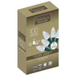 New 😀 Celebrations Gold LED C6 Cool White 100 ct String Christmas Lights 33 ft. 💯