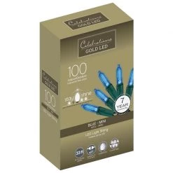 Best Sale 🧨 Celebrations Gold LED Mini Blue 100 ct String Christmas Lights 33 ft. 🤩