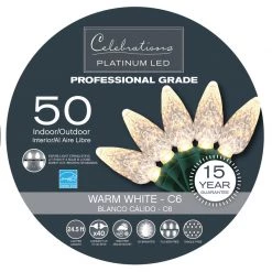 Budget 😀 Celebrations Platinum LED C6 Clear/Warm White 50 ct String Christmas Lights 24.5 ft. 🔥