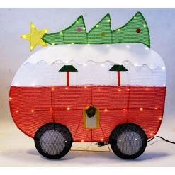 New 😍 Celebrations 23.6 in. H Camper with Christmas Tree Yard Decor 🌟