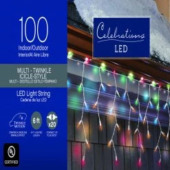 Discount 🌟 Celebrations LED M5 Multicolored 100 ct Icicle Christmas Lights 6.3 ft. 💯