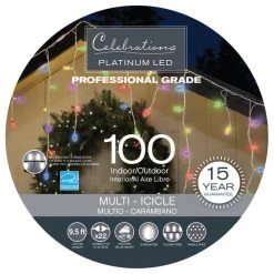 New 🤩 Celebrations Platinum LED T5 Multicolored 100 ct Icicle Christmas Lights 9.5 ft. 👍