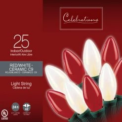 Cheap ✨ Celebrations Incandescent C9 Red/White 25 ct String Christmas Lights 24 ft. 🎉