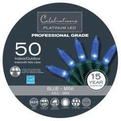Buy 😍 Celebrations Platinum LED Mini Blue 50 ct String Christmas Lights 24.5 ft. ⌛