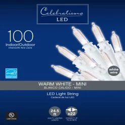 New 🎉 Celebrations LED Mini Clear/Warm White 100 ct String Christmas Lights 24.75 ft. 💯