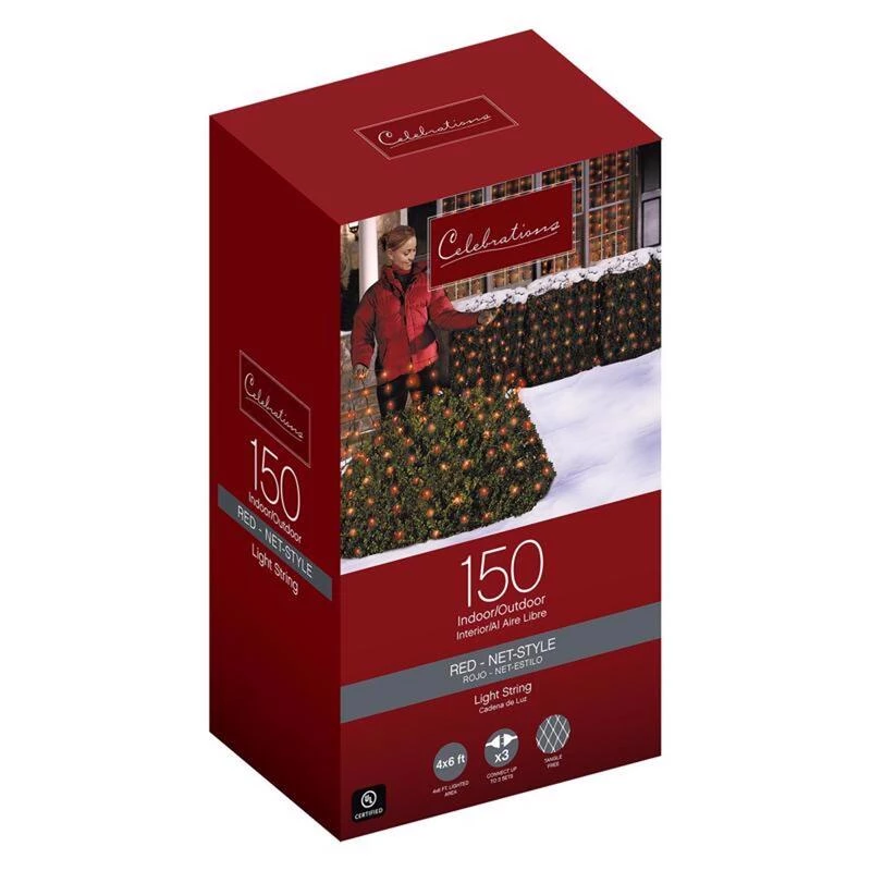 New โ Celebrations Incandescent Mini Red 150 ct Net Christmas Lights 6 ft. ๐ 1 New โ Celebrations Incandescent Mini Red 150 ct Net Christmas Lights 6 ft. ๐