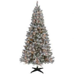 Cheap 🎁 Celebrations 7-1/2 ft. Slim Incandescent 300 lights Flocked Fir Christmas Tree 😍