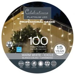 Coupon 🌟 Celebrations Platinum LED T5 Warm White 100 ct Icicle Christmas Lights 9.5 ft. ⭐
